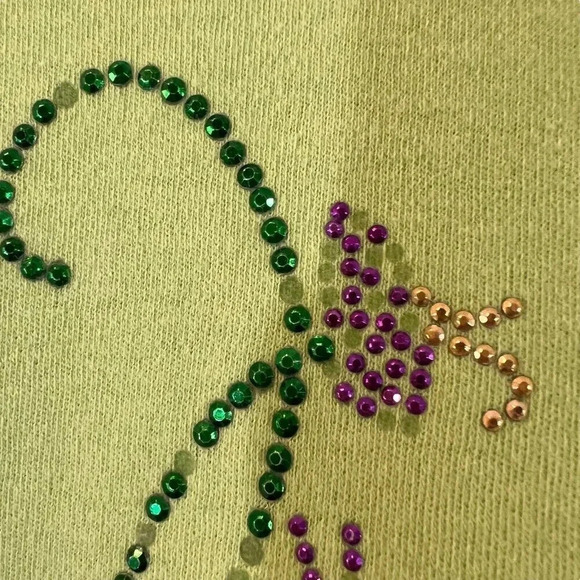 Aces Design Hummingbird Rhinestone Studded T Shirt Plus XXL Lime Green Knit Top - Picture 8 of 9